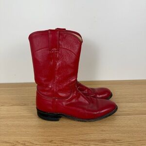 Vintage Justin Red Leather Cowboy Boots Womens 7 USA Made Western Boots